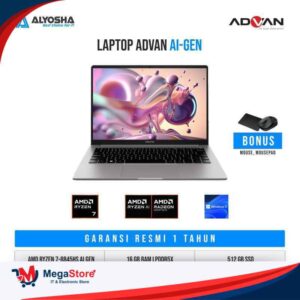 ADVAN AIGEN AMD RYZEN 7-8845HS RAM 16GB SSD 512GB VGA AMD RADEON 780 14" WIN 11 RESMI "SILVER"