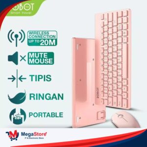 KEYBOARD+MOUSE WIRELLES ROBOT KM3000 PINK